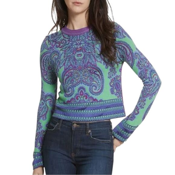 NWT Free People New Age Sweater - Purple/Green Boho (L) - Picture 11 of 15